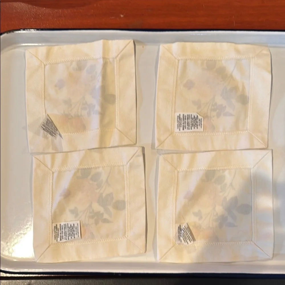 Coasters Naptins Set of 4 Cream and Yellow with Yellow Roses & Butterflies
